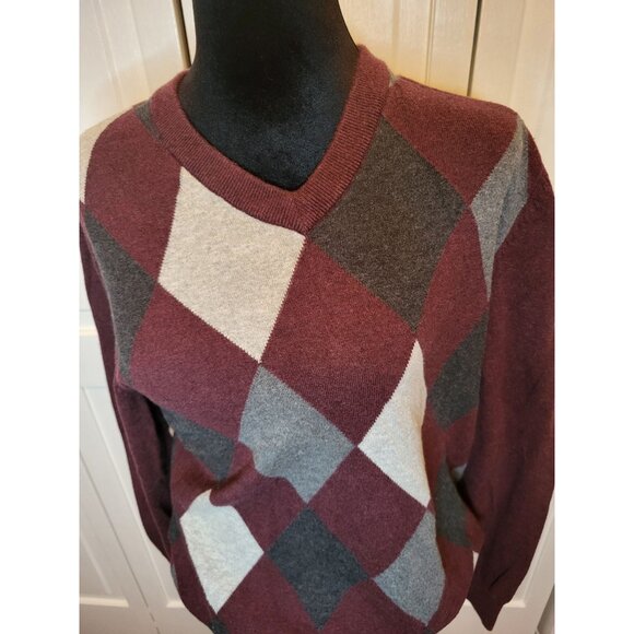 Maroon/Ivory/Gray Argyle Sweater Merona L Preppy Academia Old Money Classic - Picture 3 of 5